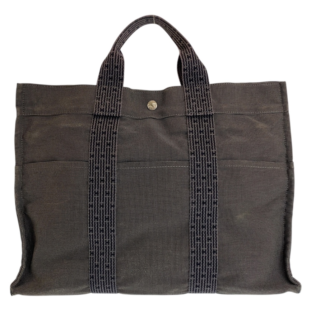 HERMES Hermes Herline MM Grey Silver Hardware Canvas Tote Bag Handbag Men's